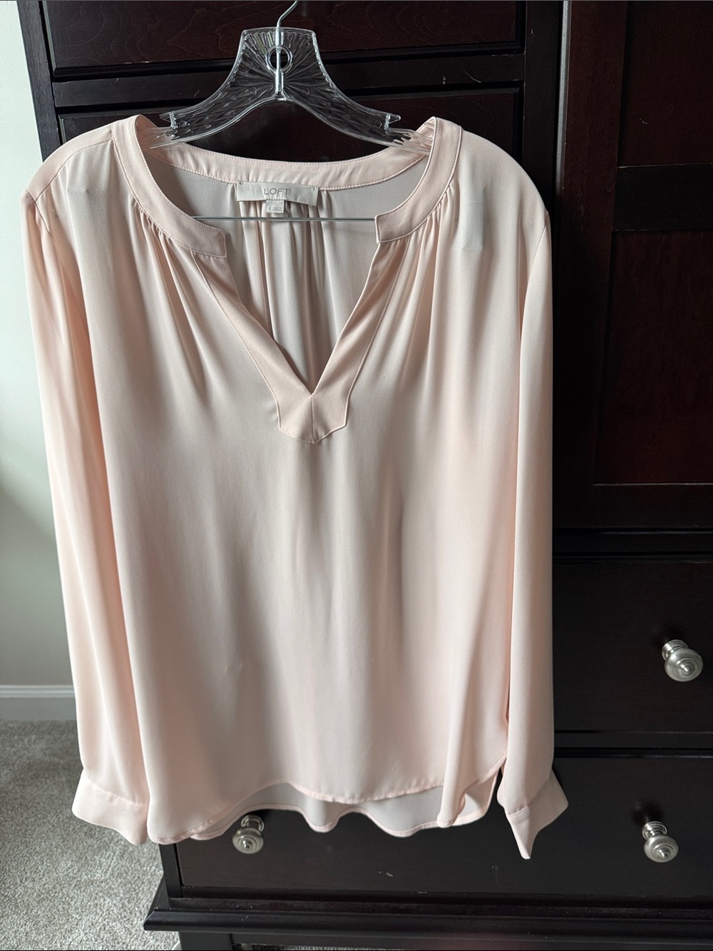 LOFT Light Blush Pink V-Neck Long Sleeve Blouse
